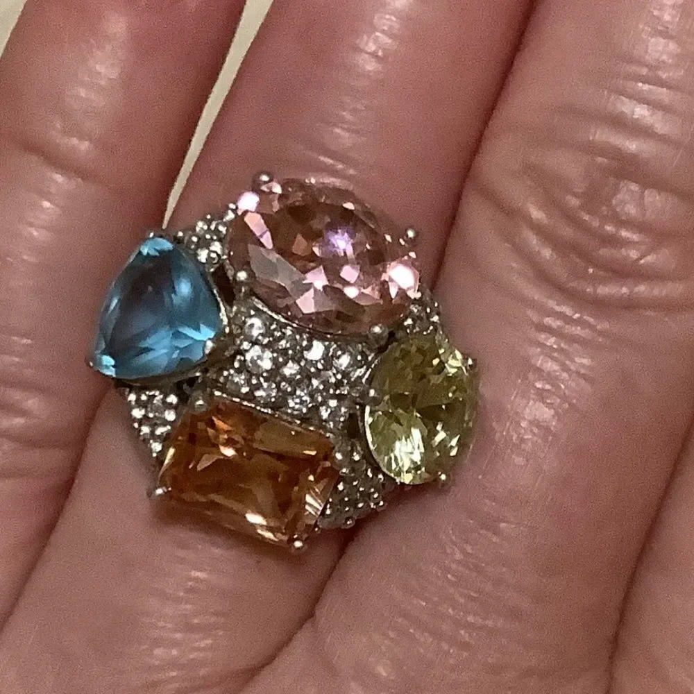 𝅺sterling SILVER MULTICOLOUR CRYSTALS WOMAN RING SIZE US 6.5​